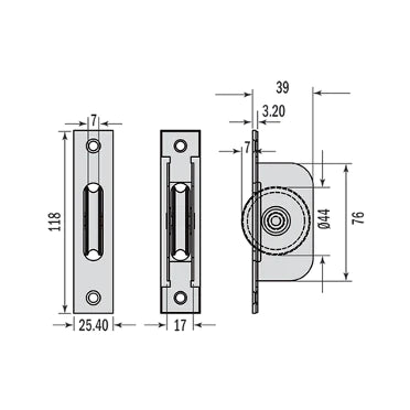 Standard Curved Wheel Sash Pulley - Square End - Antique Brass