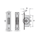 Chrome square end sash pulley dimensions