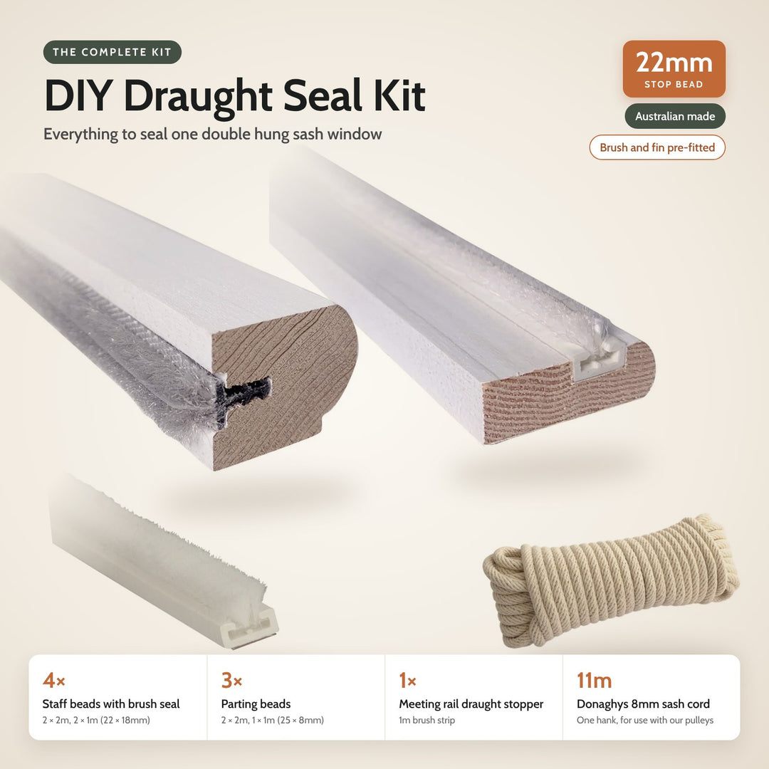 DIY Draught Seal Kit for One Double Hung Sash Window (22mm Stop Bead)